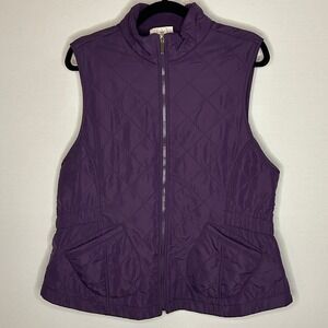 Style & Co Quilted Vest Women Large Purple Pockets Lightweight Fleece Lined Fall
